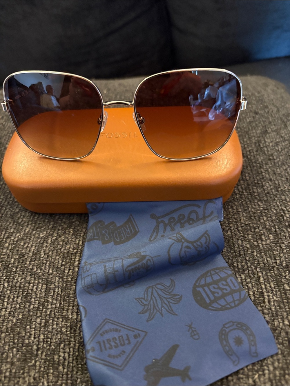 Fossil Silver Frame Sunglasses with Brown Gradient Lenses